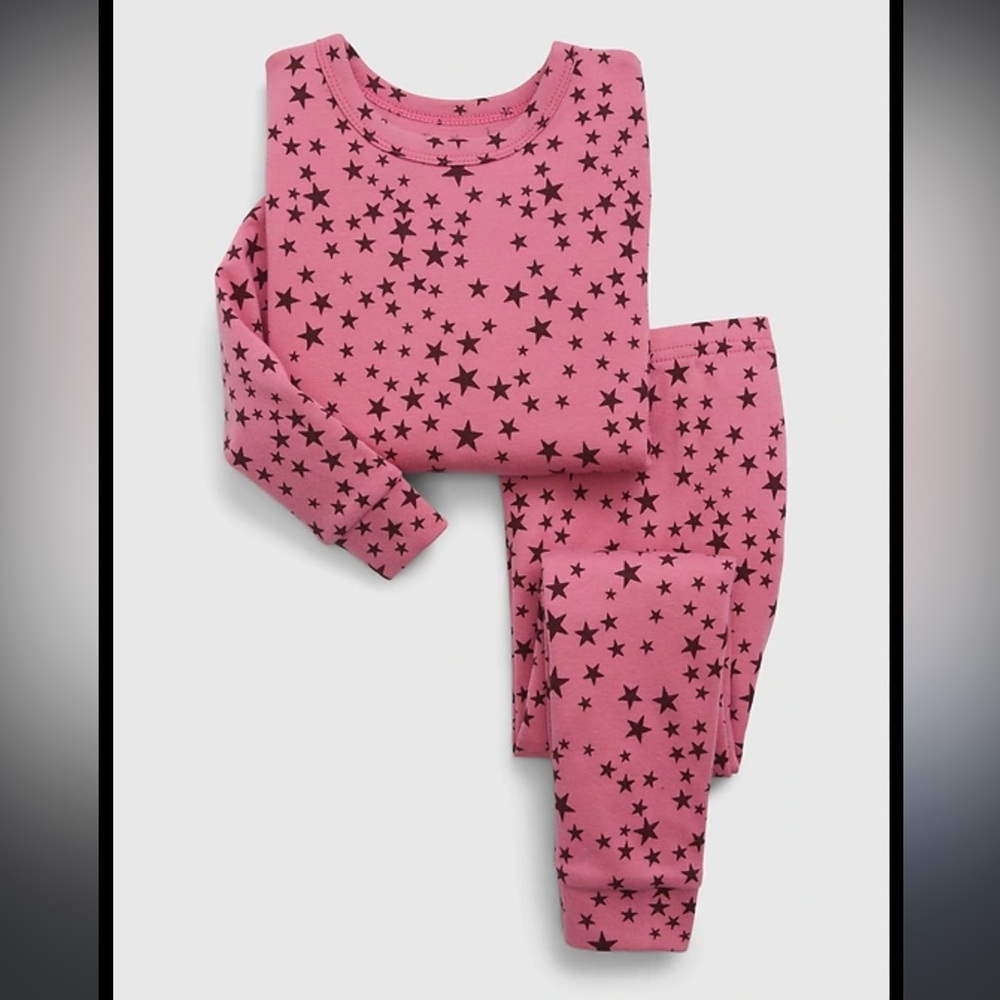 babyGap Organic Cotton Print PJ Set baby infant gap pink stars pajamas 12-18 pjs